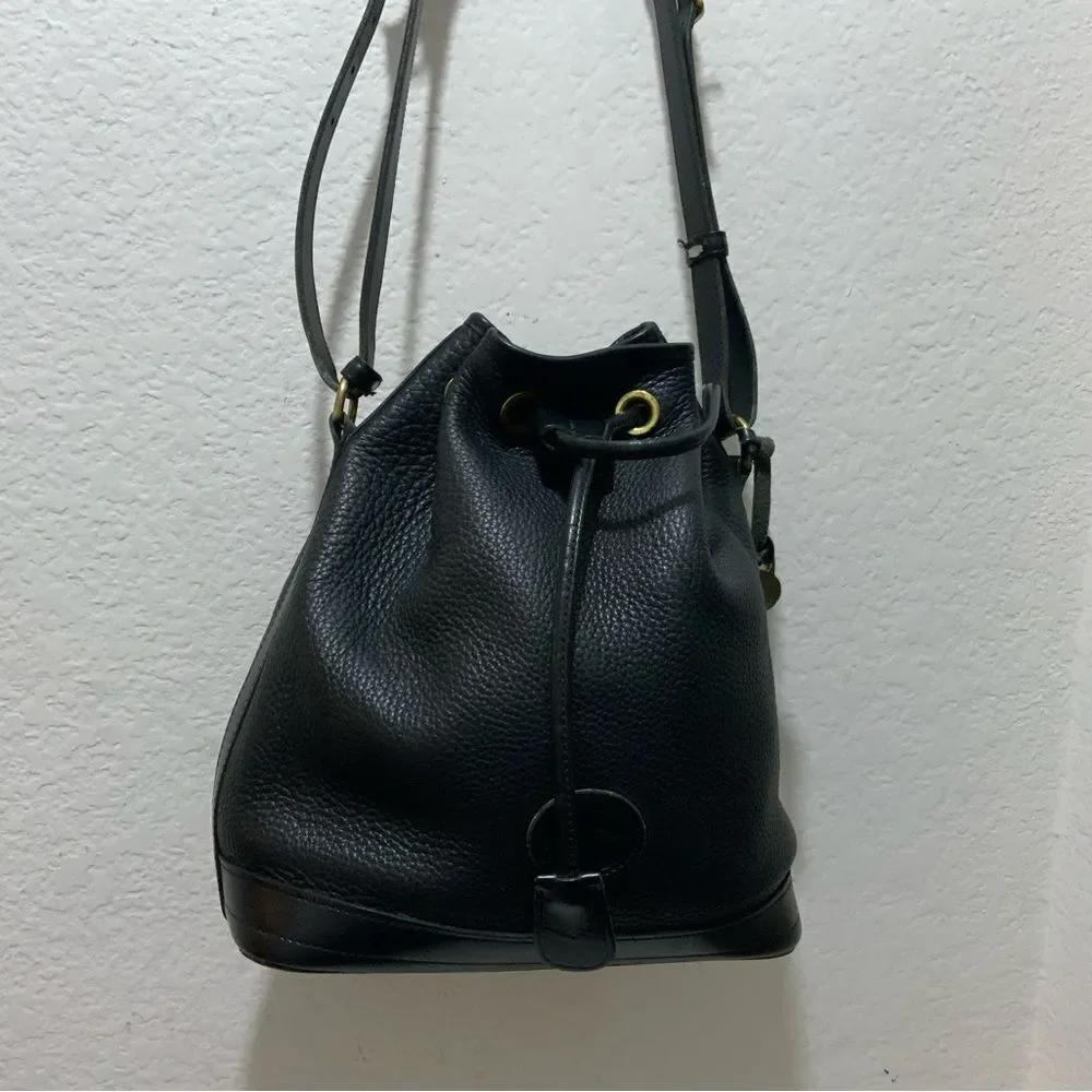 Vintage Dooney & Bourke AWL Pebbled Black Leather Drawstring Bucket Purse Bag